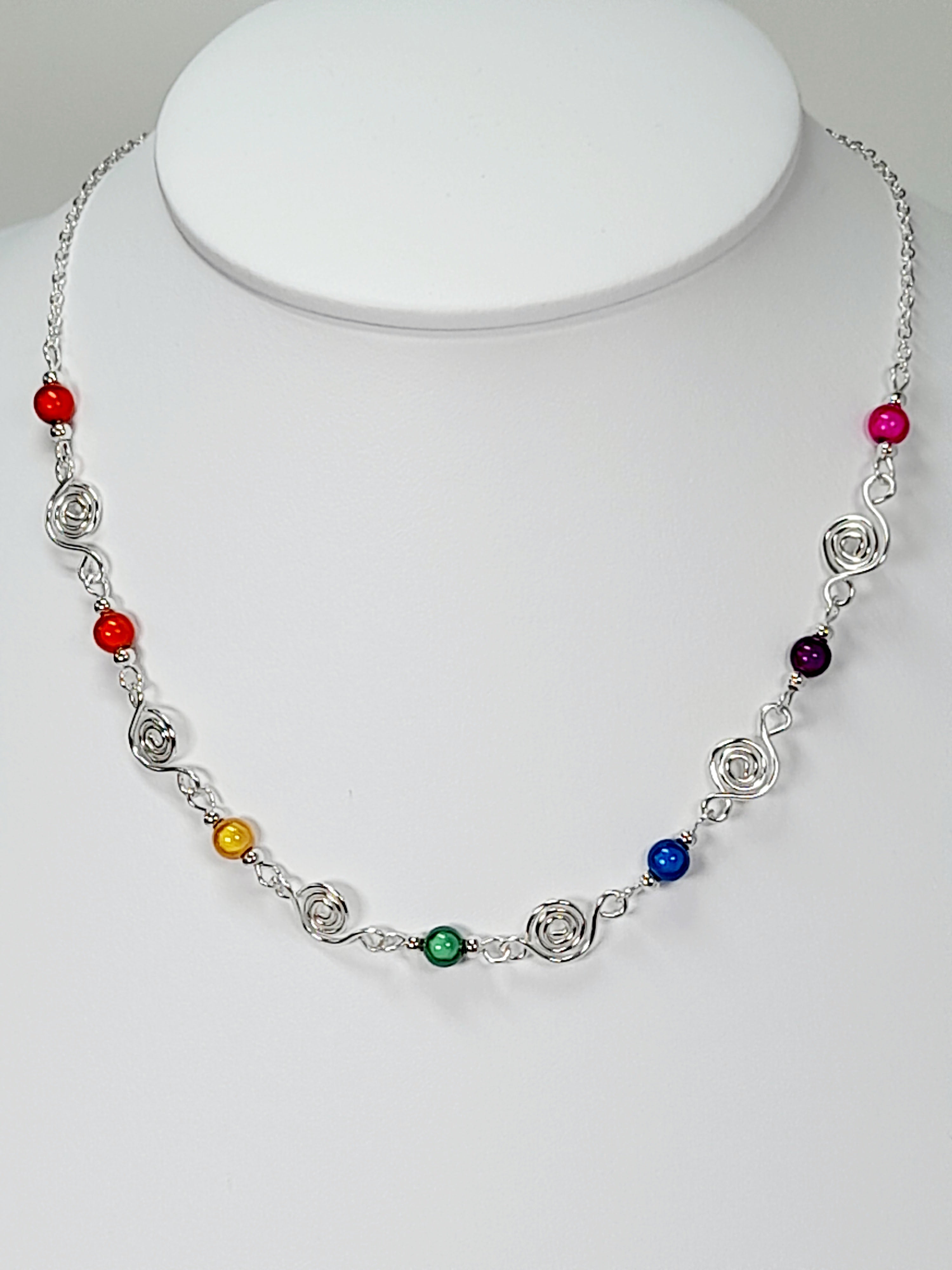 Dainty Super Swirly Rainbow Spiral Necklace – Colourful, Lightweight & Handmade
