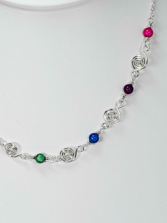 Dainty Super Swirly Rainbow Spiral Necklace – Colourful, Lightweight & Handmade