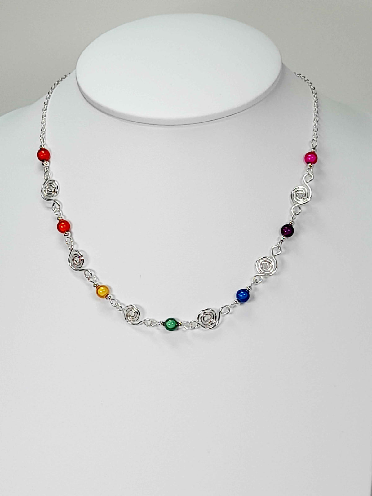 Dainty Super Swirly Rainbow Spiral Necklace – Colourful, Lightweight & Handmade
