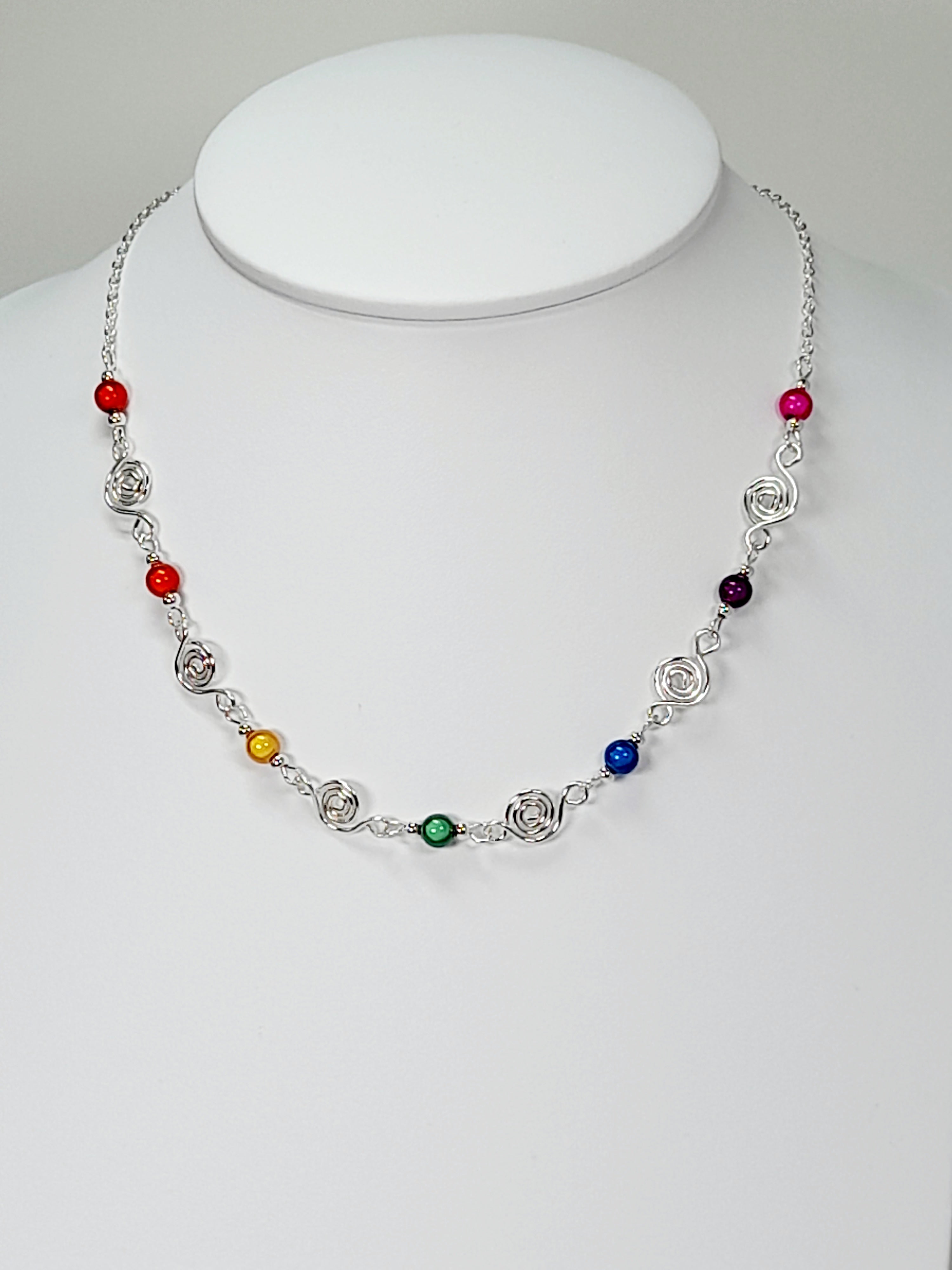 Dainty Super Swirly Rainbow Spiral Necklace – Colourful, Lightweight & Handmade