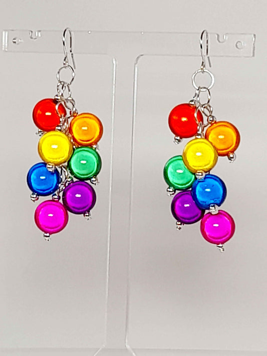 Large Rainbow Cluster Earrings, Statement Rainbow Earrings