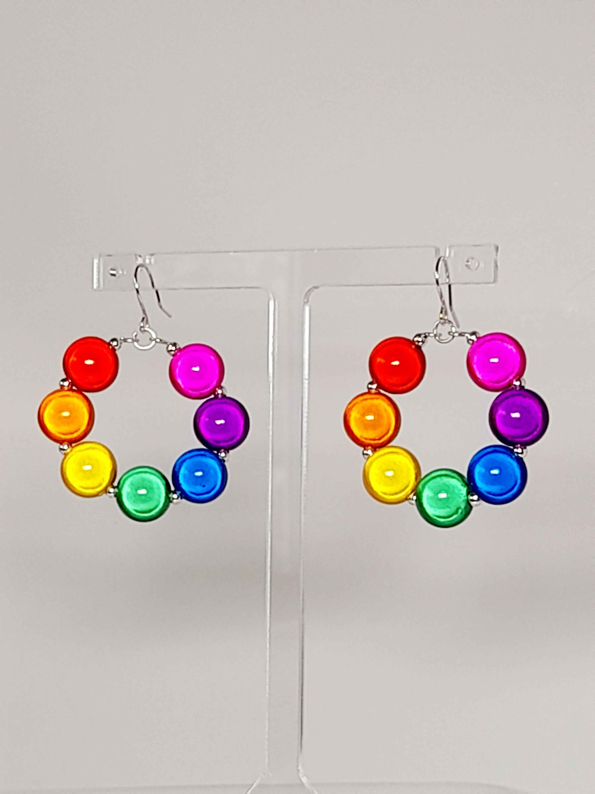 Large Bright Rainbow Miracle Bead Hoop Earrings
