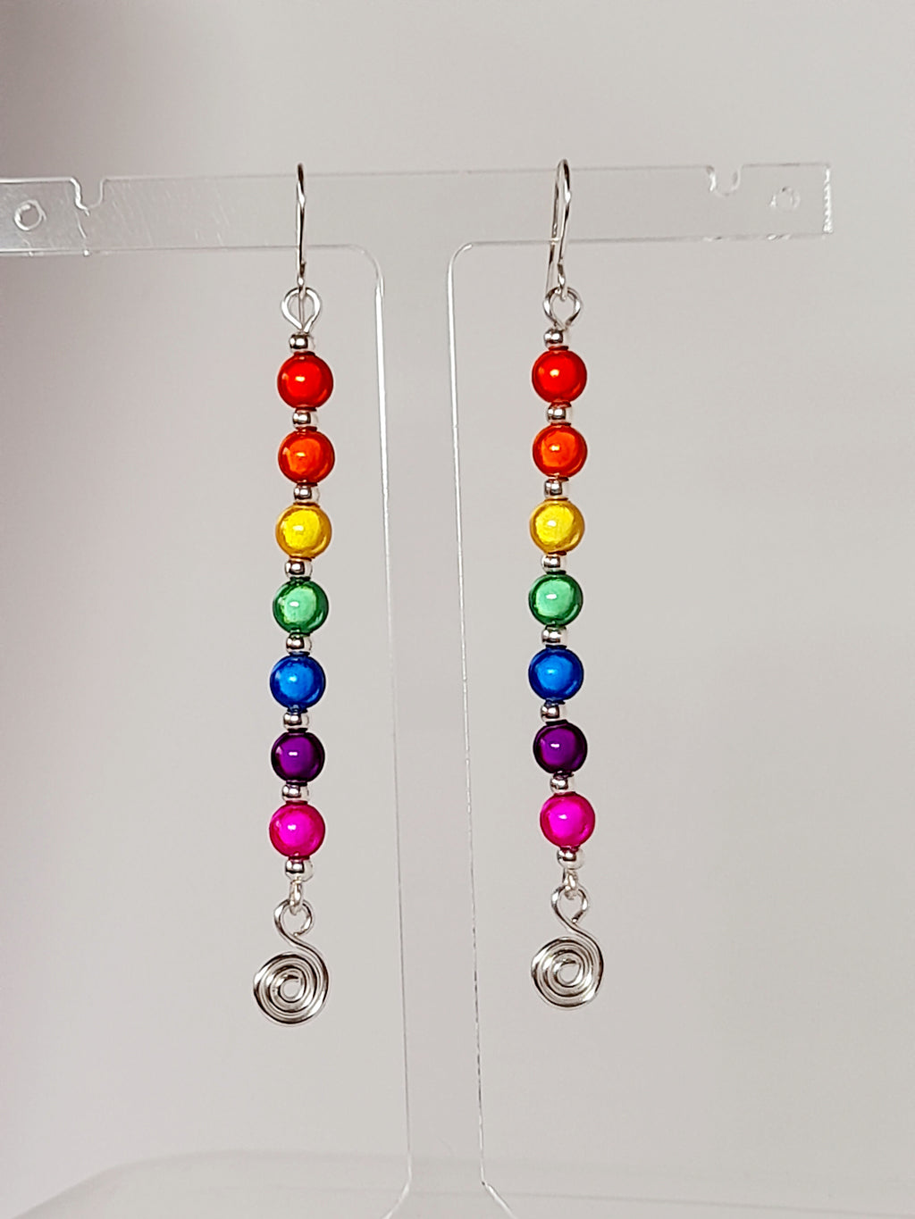 Long Rainbow Spiral Drop Earrings – Colourful, Lightweight & Handmade