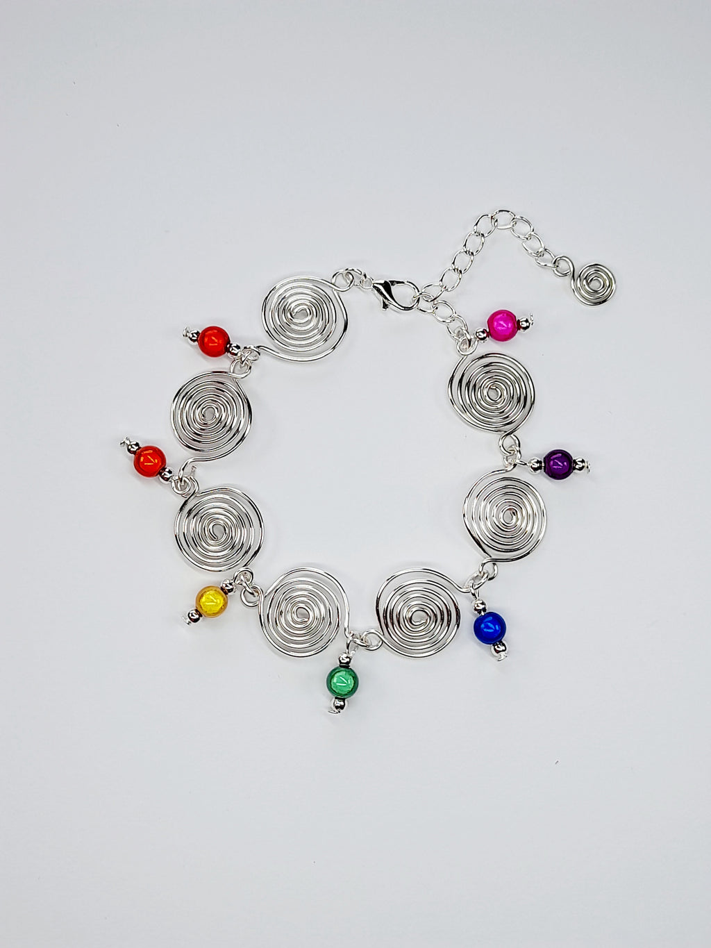 Handmade Rainbow Spiral Charm Bracelet – Bold, Colourful & Lightweight