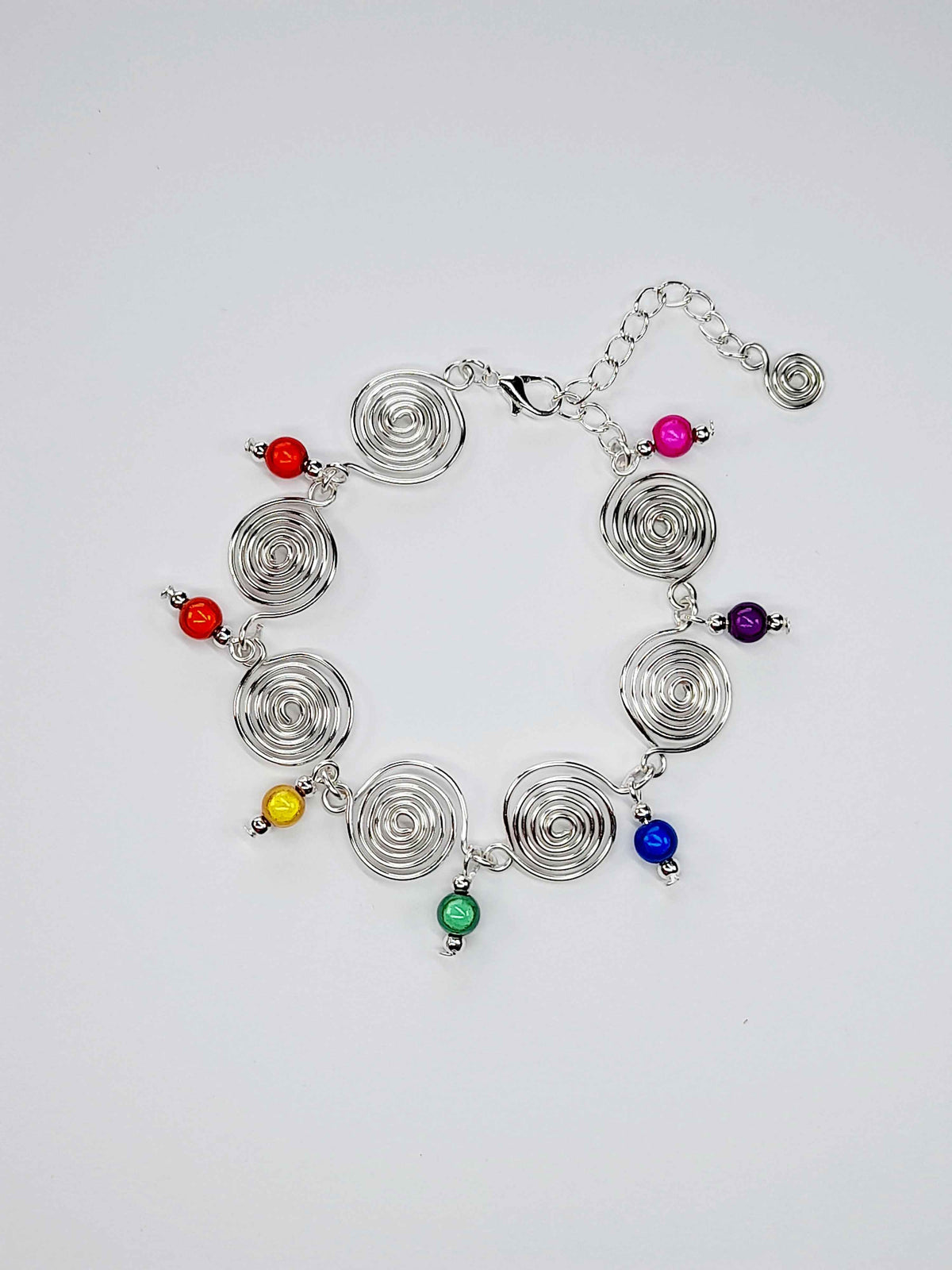 Handmade Rainbow Spiral Charm Bracelet – Bold, Colourful & Lightweight