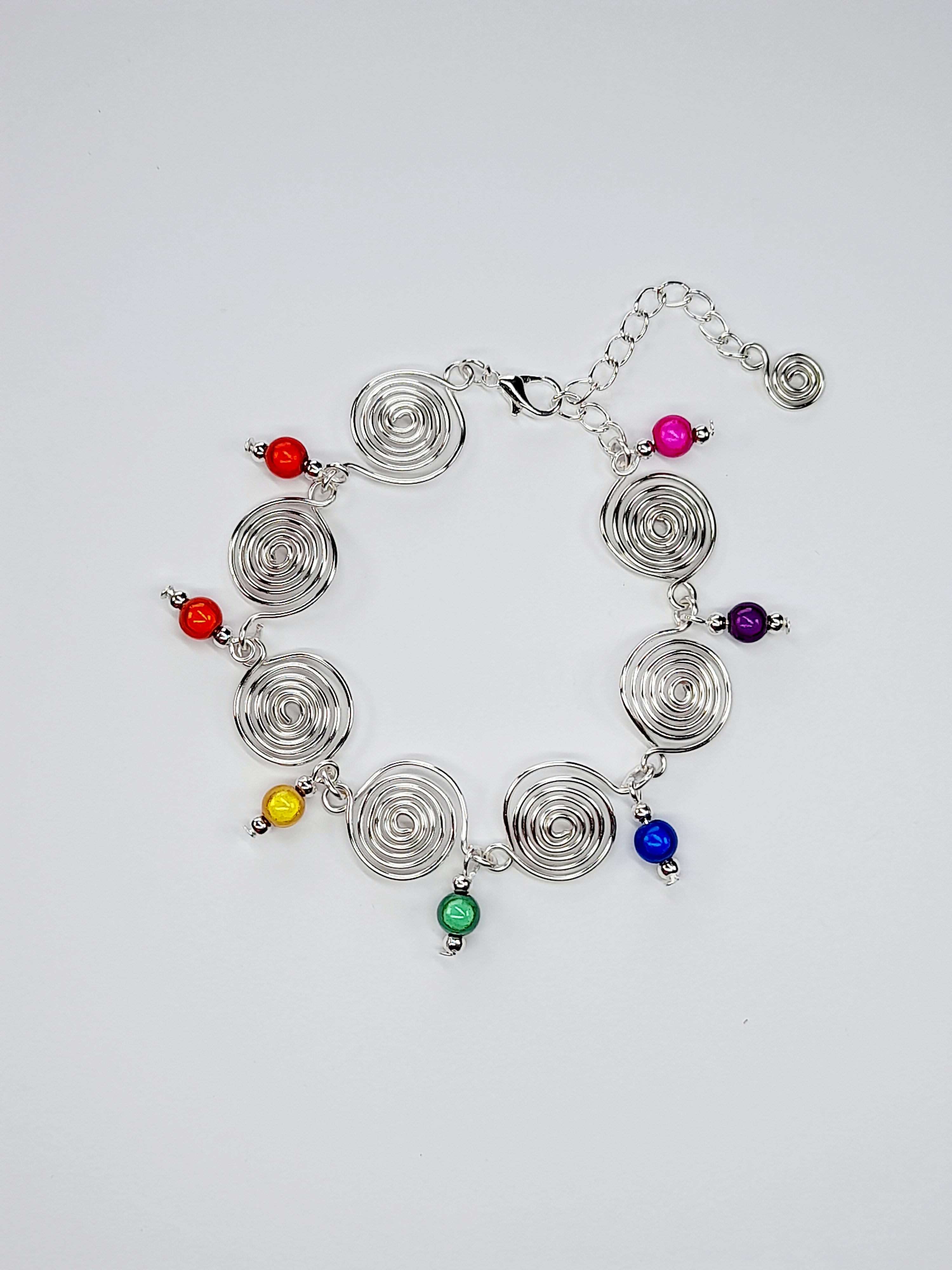 Handmade Rainbow Spiral Charm Bracelet – Bold, Colourful & Lightweight