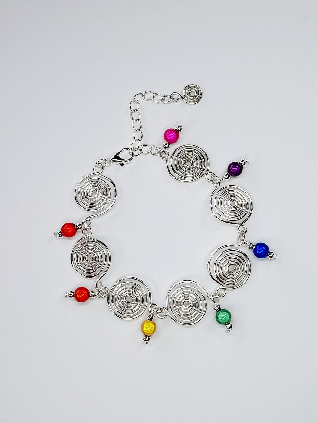 Handmade Rainbow Spiral Charm Bracelet – Bold, Colourful & Lightweight