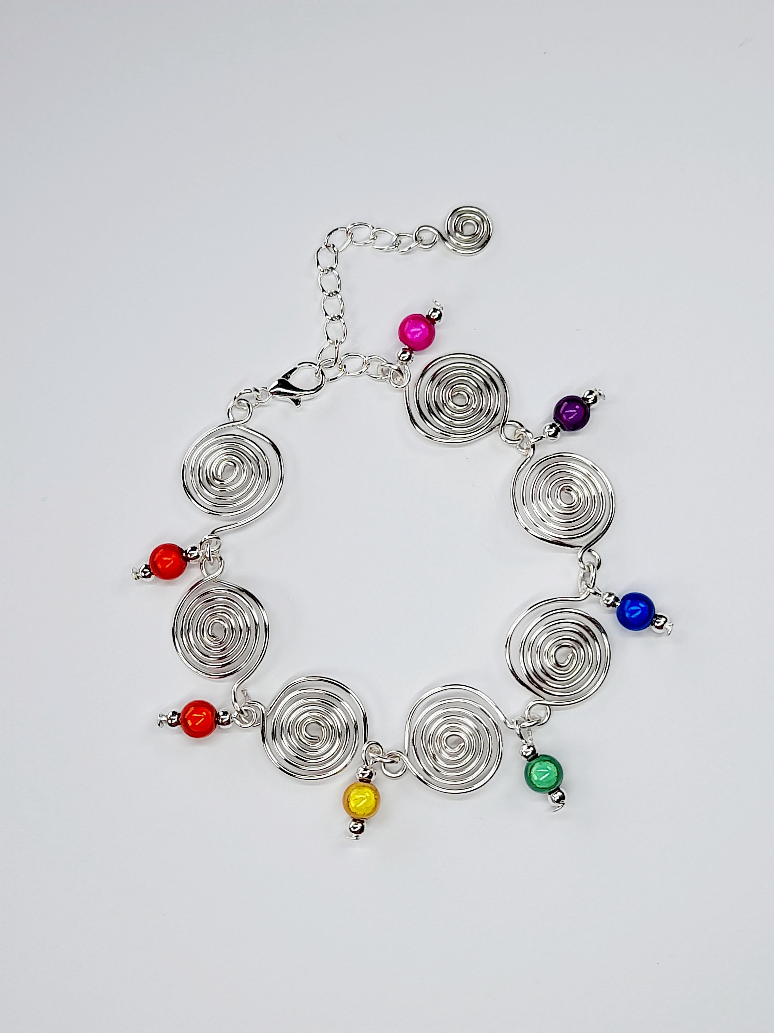 Handmade Rainbow Spiral Charm Bracelet – Bold, Colourful & Lightweight