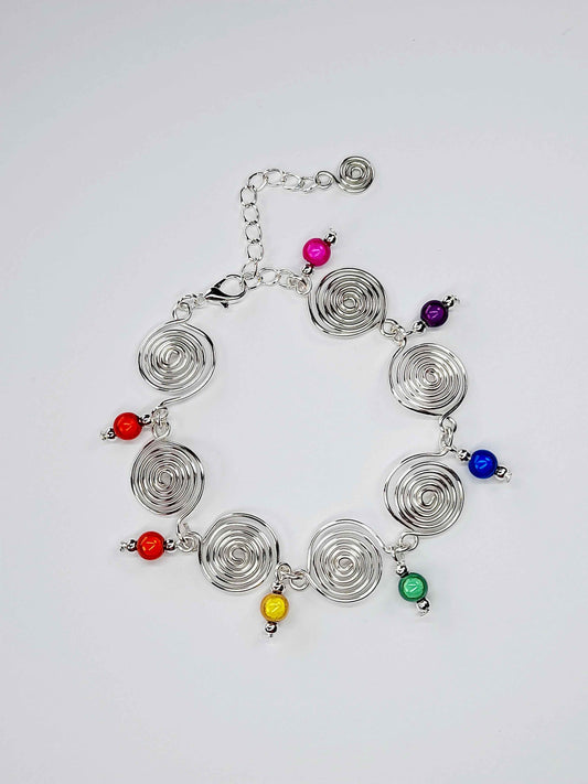 Handmade Rainbow Spiral Charm Bracelet – Bold, Colourful & Lightweight