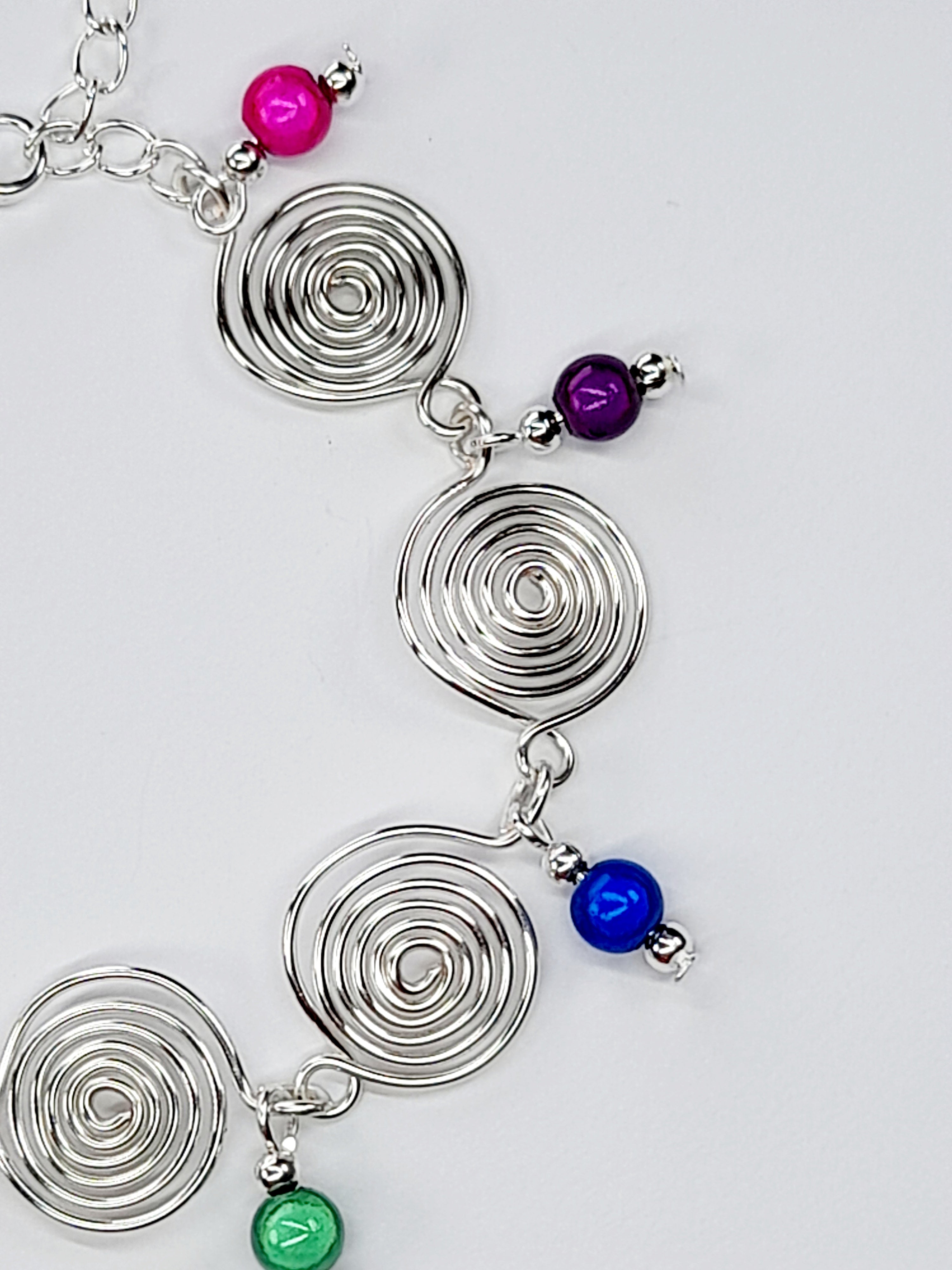 Handmade Rainbow Spiral Charm Bracelet – Bold, Colourful & Lightweight