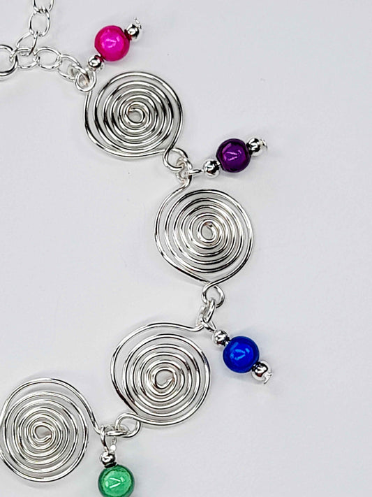 Handmade Rainbow Spiral Charm Bracelet – Bold, Colourful & Lightweight