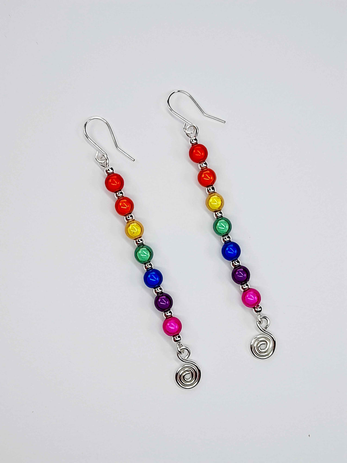Long Rainbow Spiral Drop Earrings – Colourful, Lightweight & Handmade