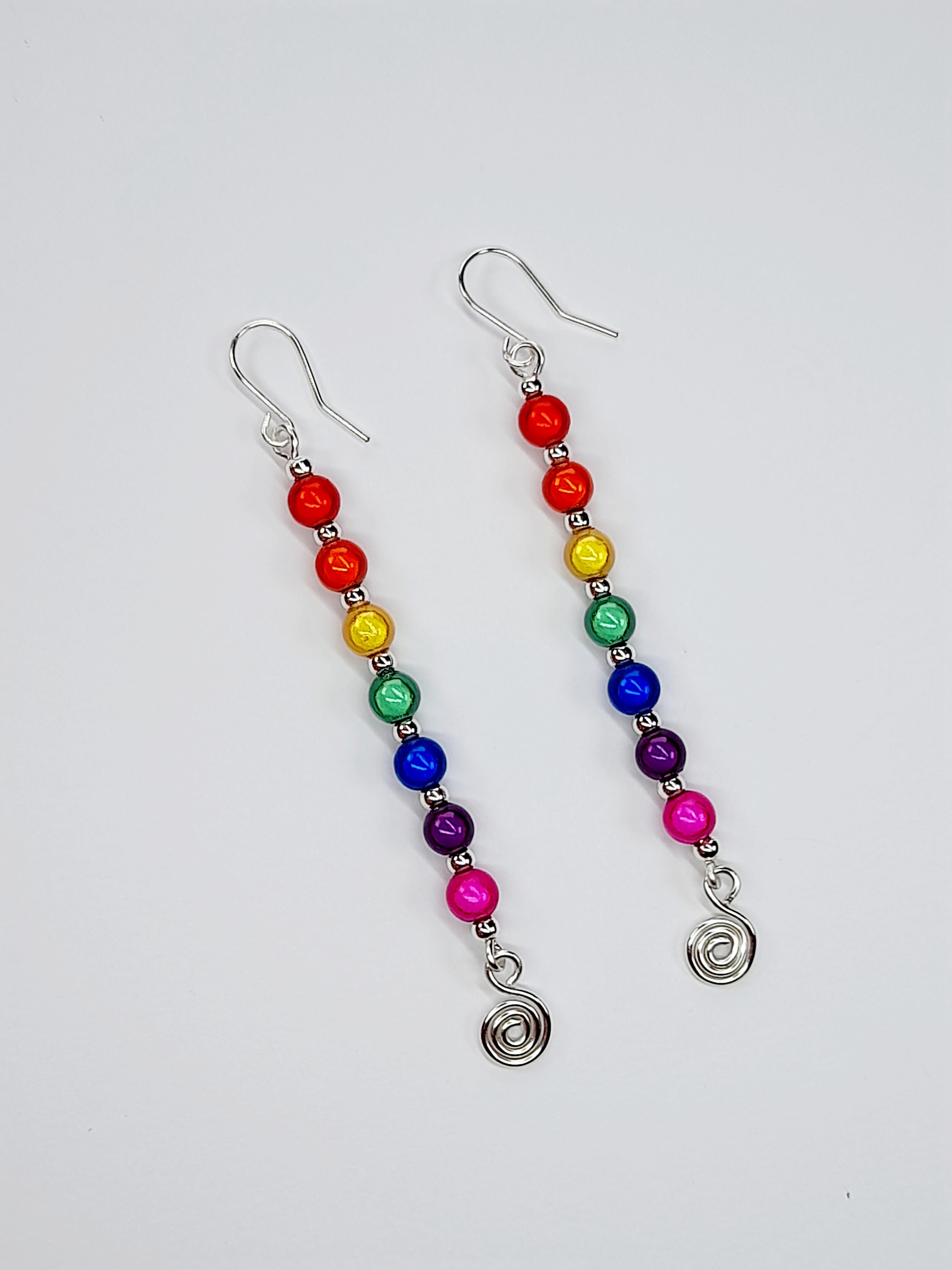 Long Rainbow Spiral Drop Earrings – Colourful, Lightweight & Handmade
