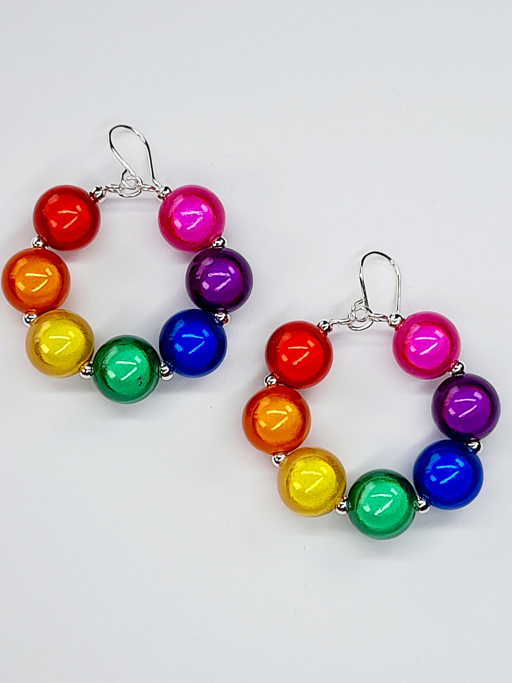 Large Bright Rainbow Miracle Bead Hoop Earrings