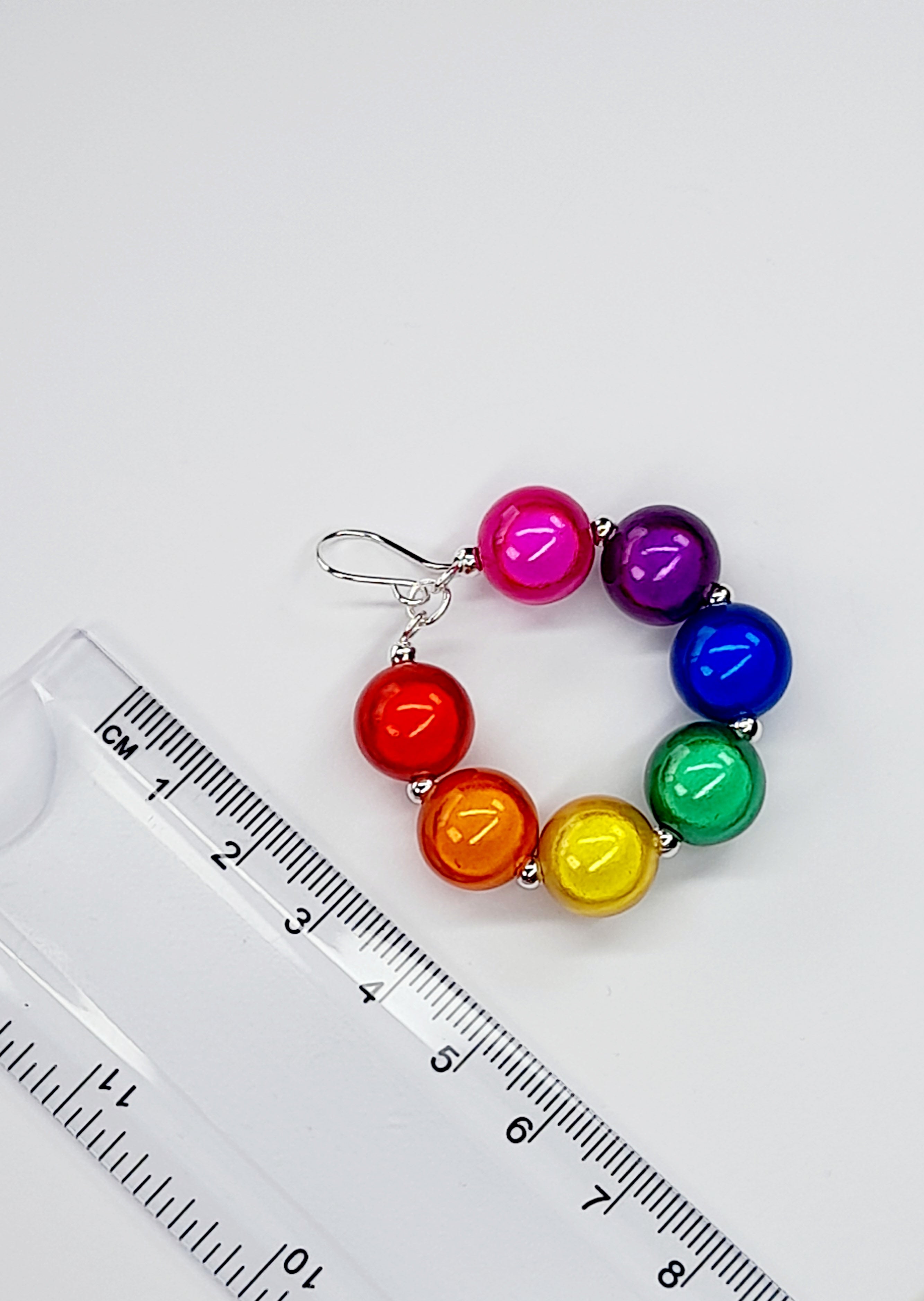 Large Bright Rainbow Miracle Bead Hoop Earrings