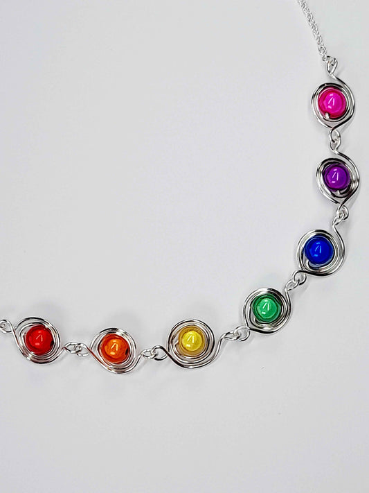 Swirly Rainbow Spiral Necklace – Colourful, Lightweight & Handmade