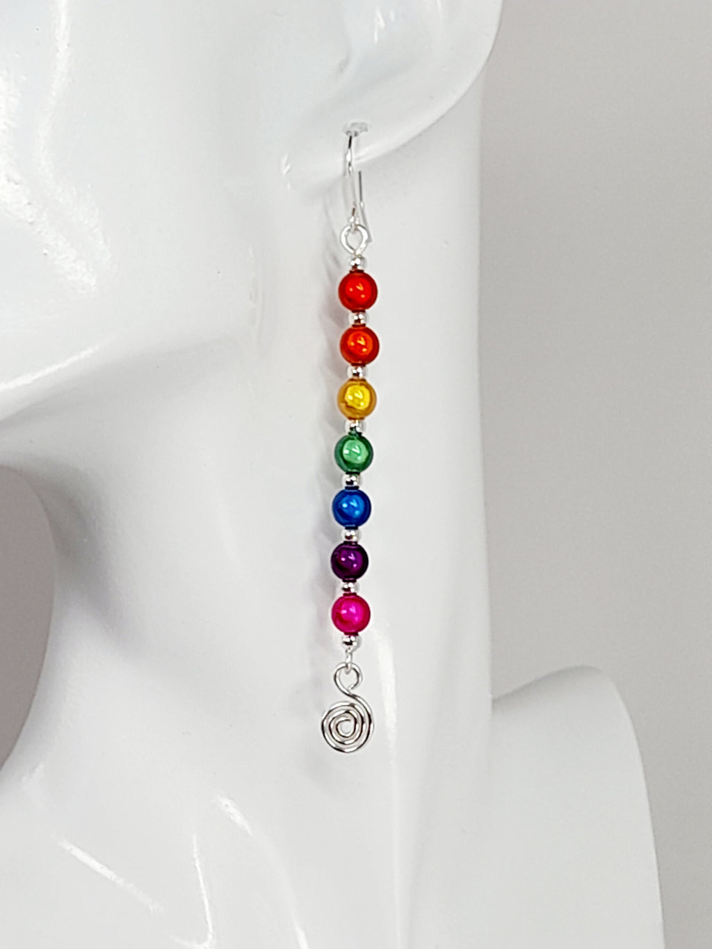 Long Rainbow Spiral Drop Earrings – Colourful, Lightweight & Handmade