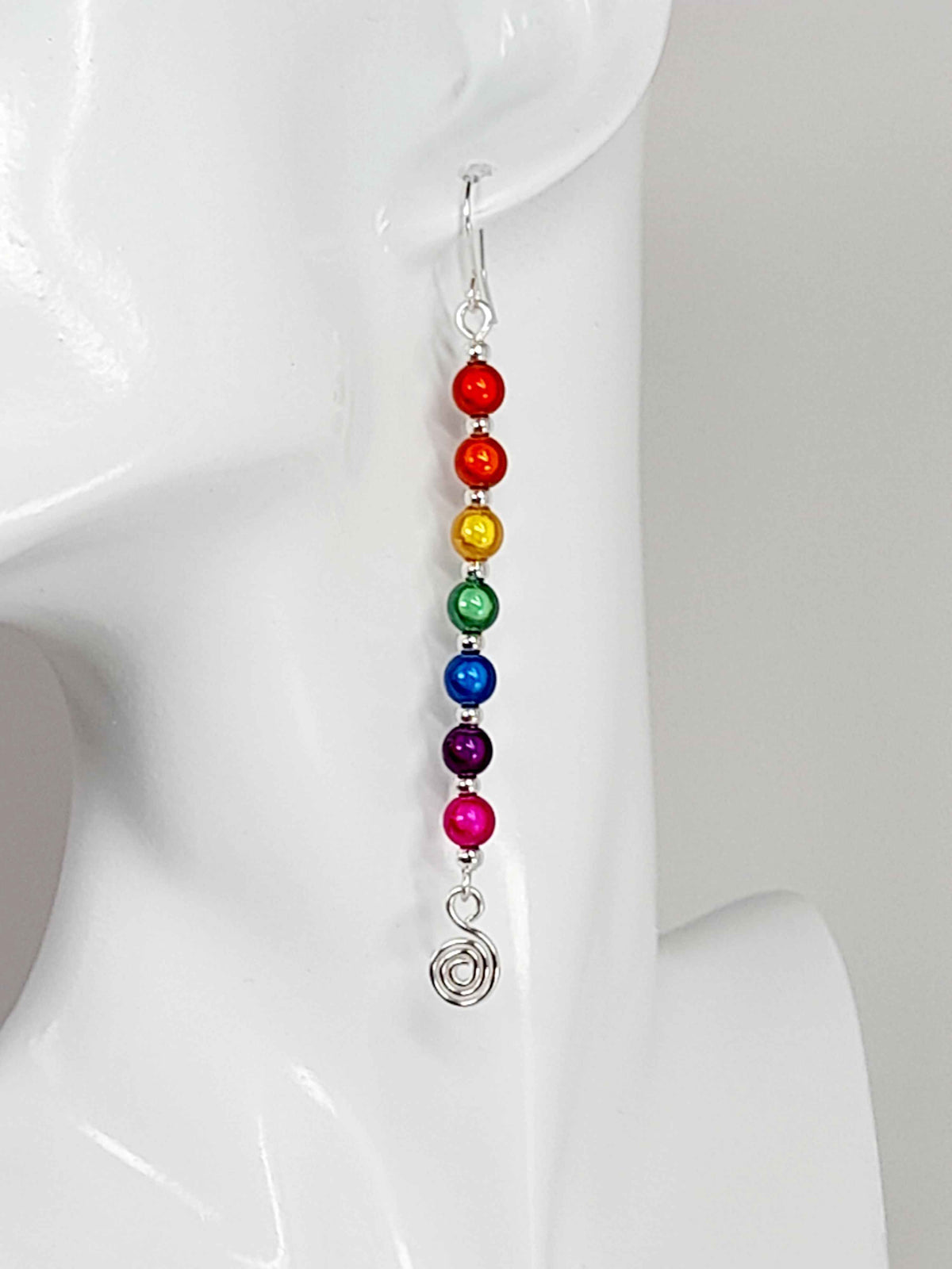 Long Rainbow Spiral Drop Earrings – Colourful, Lightweight & Handmade