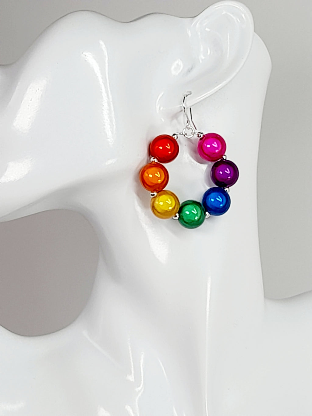 Large Bright Rainbow Miracle Bead Hoop Earrings