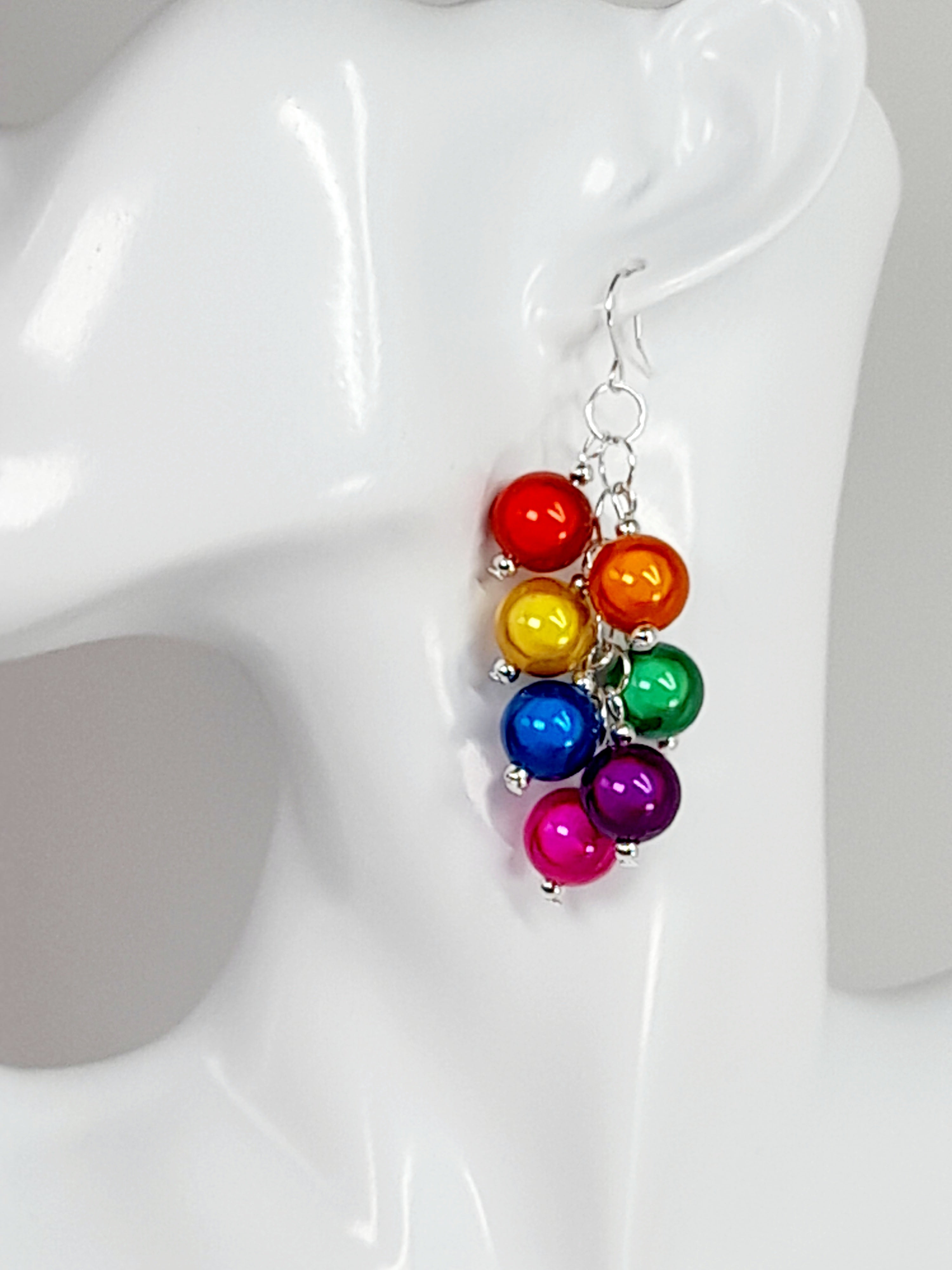 Large Rainbow Cluster Earrings, Statement Rainbow Earrings