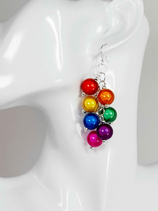 Large Rainbow Cluster Earrings, Statement Rainbow Earrings