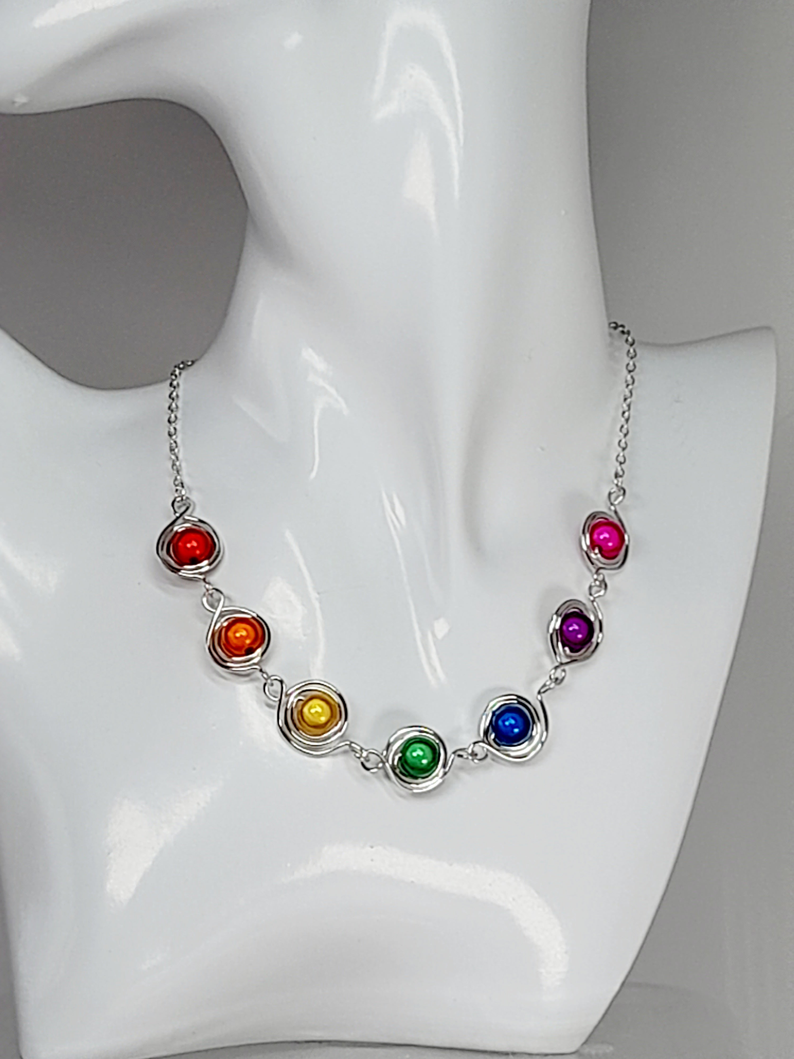 Swirly Rainbow Spiral Necklace – Colourful, Lightweight & Handmade