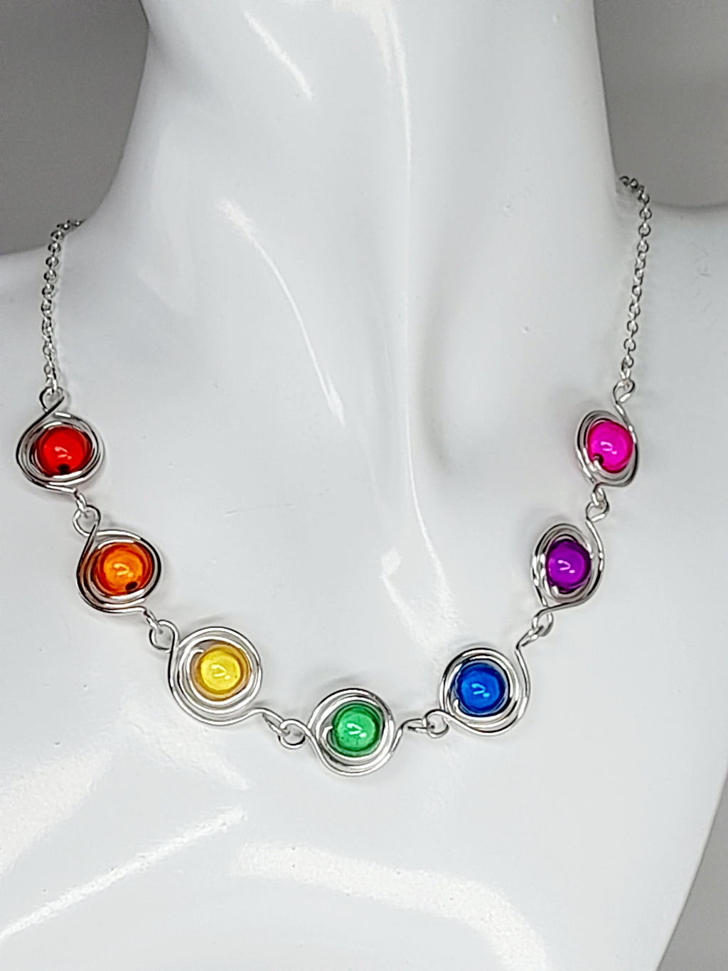 Swirly Rainbow Spiral Necklace – Colourful, Lightweight & Handmade