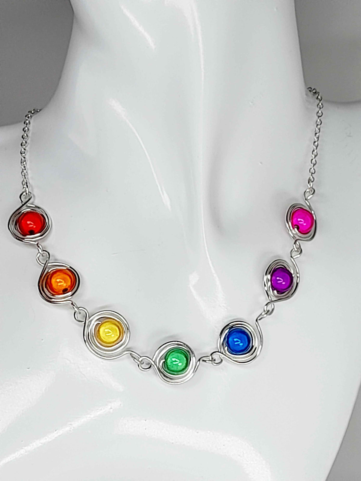 Swirly Rainbow Spiral Necklace – Colourful, Lightweight & Handmade