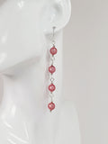 Long Pale Pink Beaded Drop Earrings, Handmade Four Link Dangle Earrings