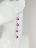 Long Lilac Beaded Drop Earrings, Handmade Four Link Dangle Earrings