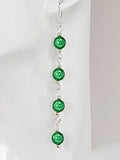 Long Bright Green Beaded Drop Earrings, Handmade Four Link Dangle Earrings