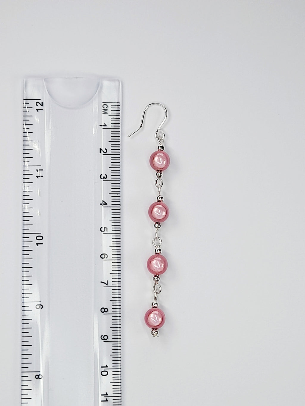 Long Pale Pink Beaded Drop Earrings, Handmade Four Link Dangle Earrings