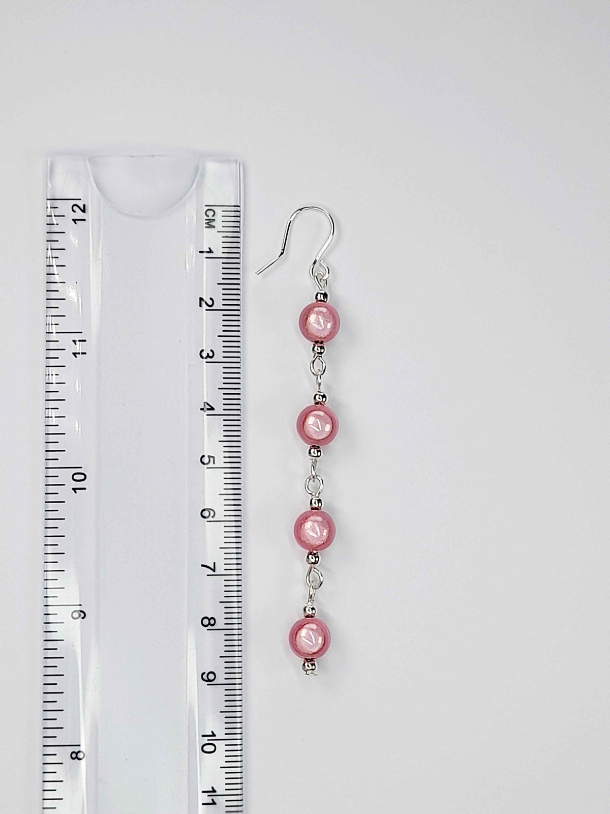 Long Pale Pink Beaded Drop Earrings, Handmade Four Link Dangle Earrings