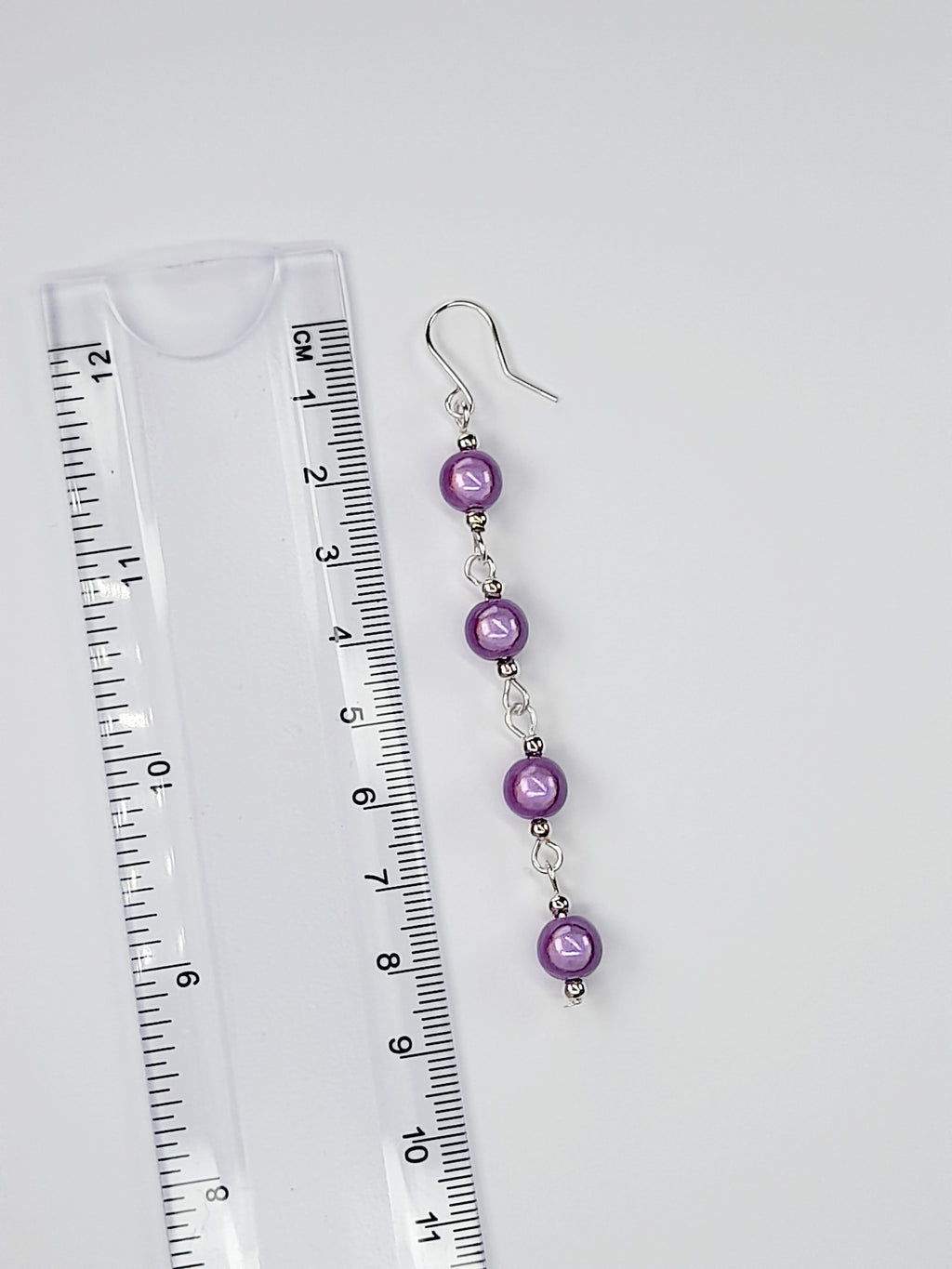 Long Lilac Beaded Drop Earrings, Handmade Four Link Dangle Earrings