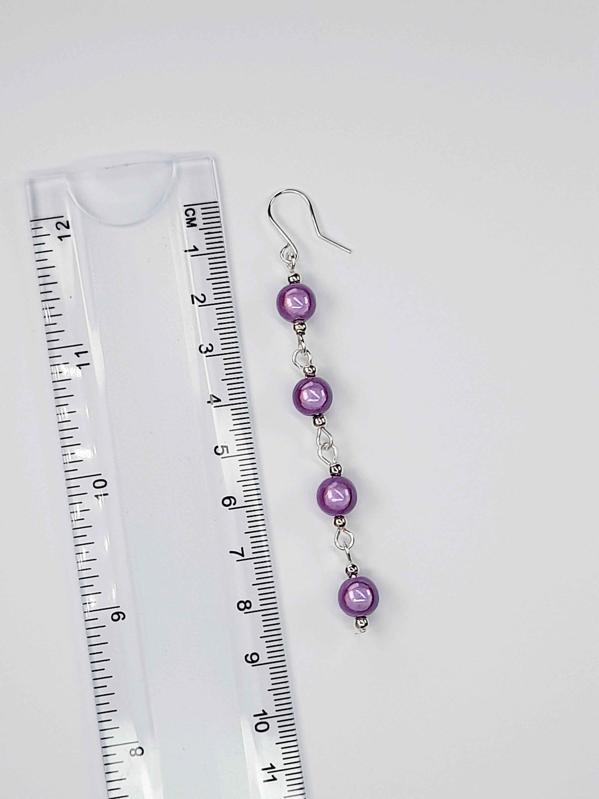Long Lilac Beaded Drop Earrings, Handmade Four Link Dangle Earrings