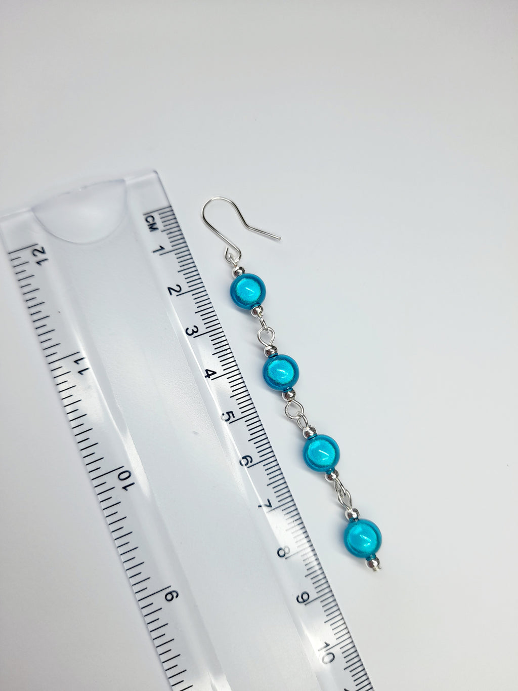 Long Bright Turquoise Beaded Drop Earrings, Handmade Four Link Dangle Earrings