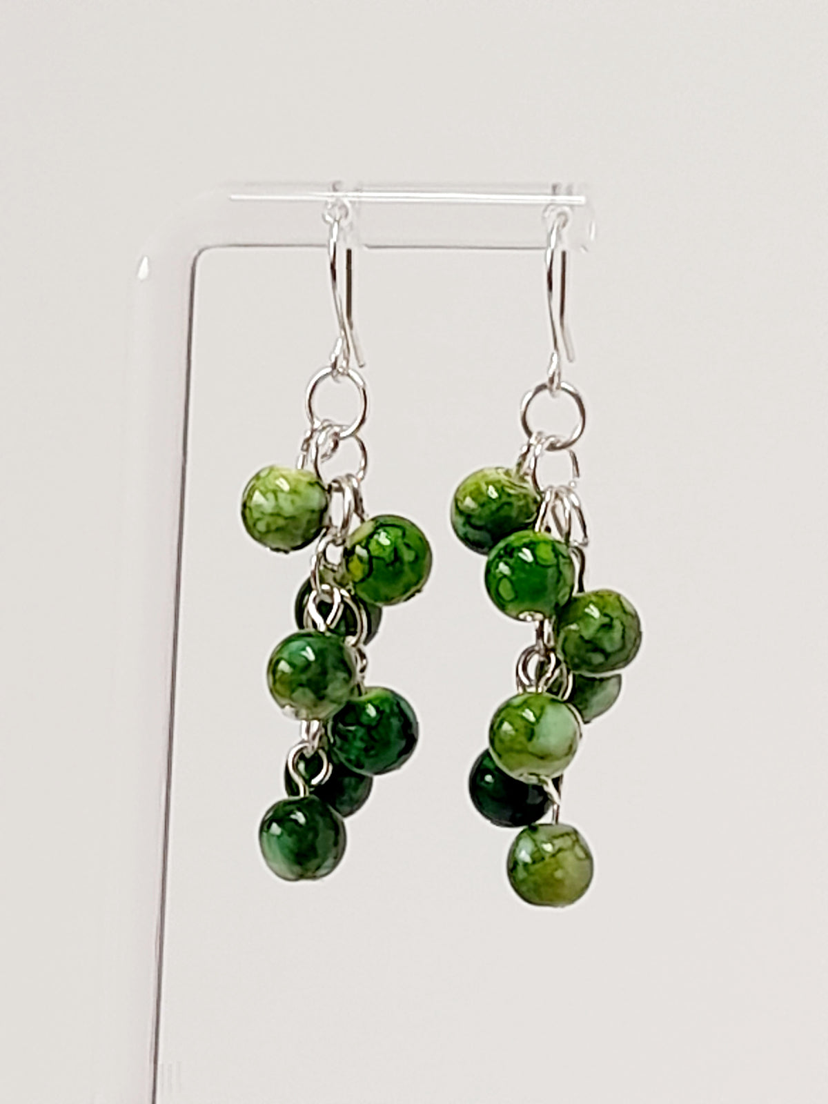 Handmade Dark Green Bead Cluster Earrings