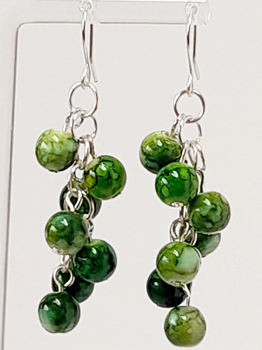 Handmade Dark Green Bead Cluster Earrings