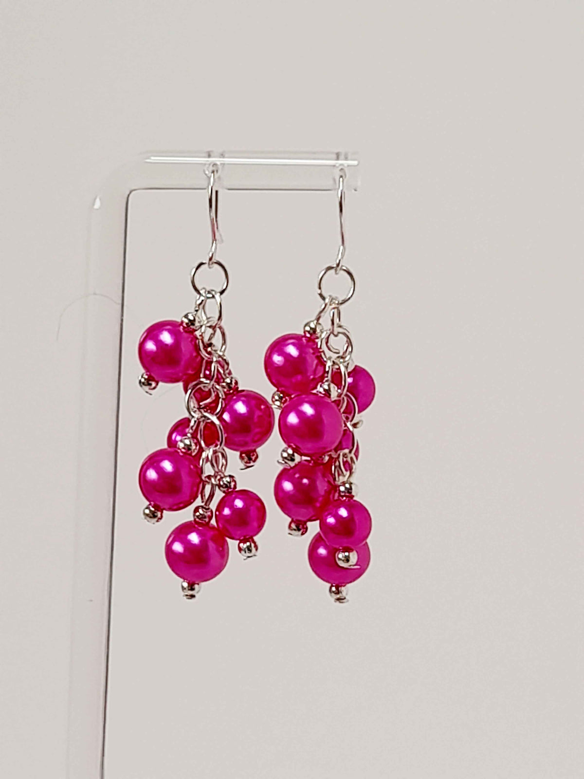 Hot Pink Faux Pearl Cluster Earrings | Bold Statement Drops