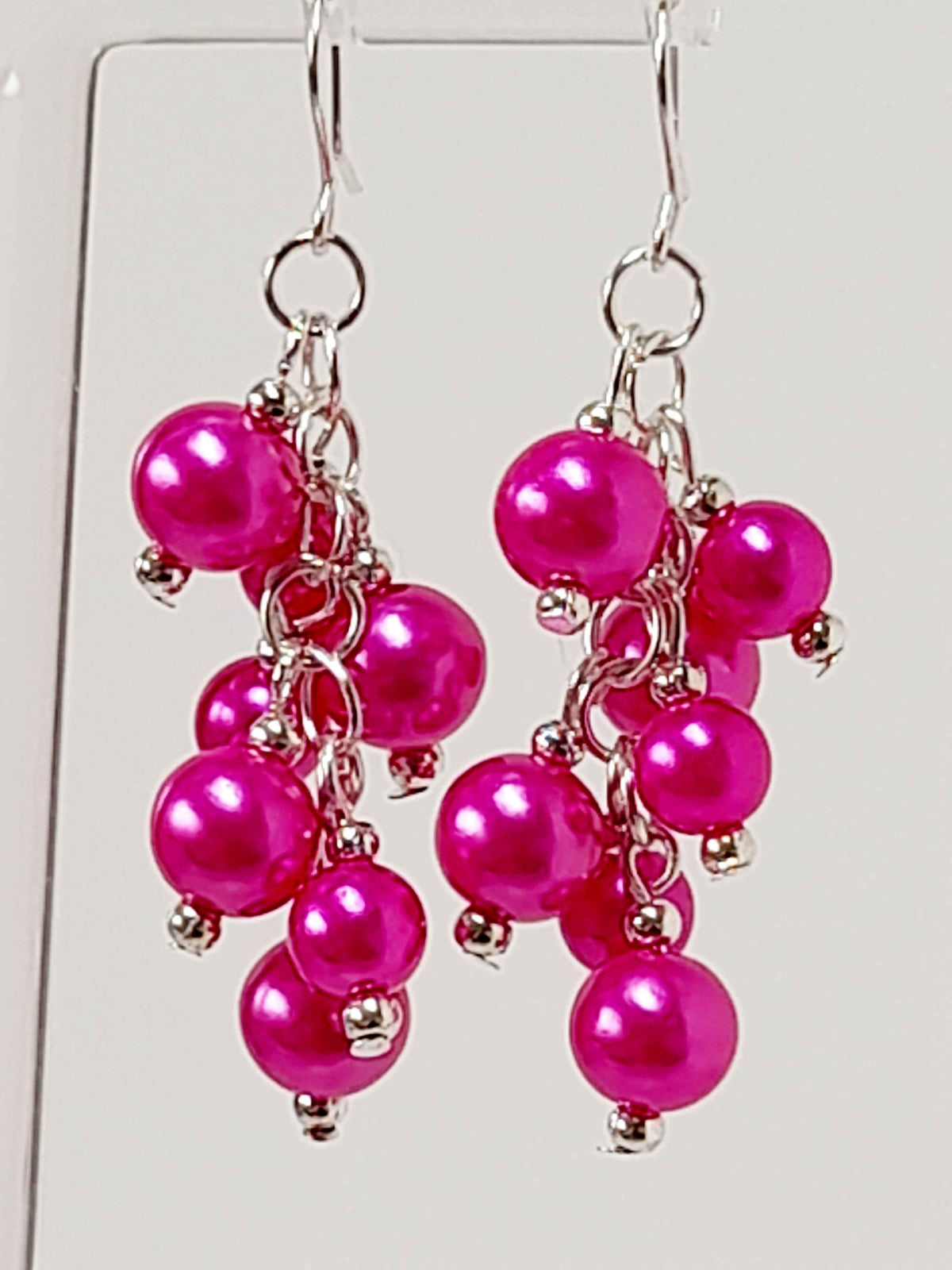 Hot Pink Faux Pearl Cluster Earrings | Bold Statement Drops