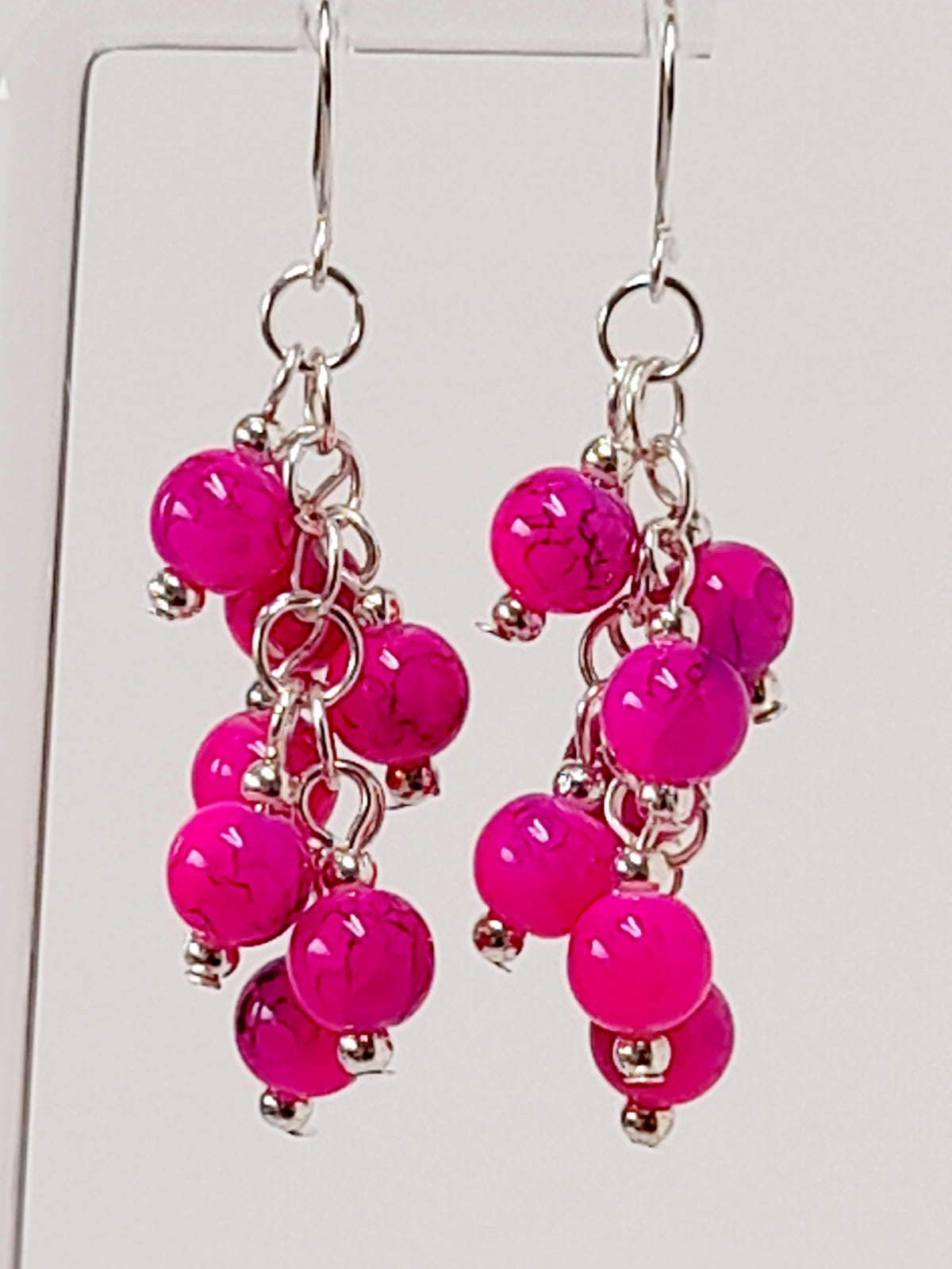 Hot Pink & Purple Marbled Glass Cluster Earrings – Statement Drop Earrings