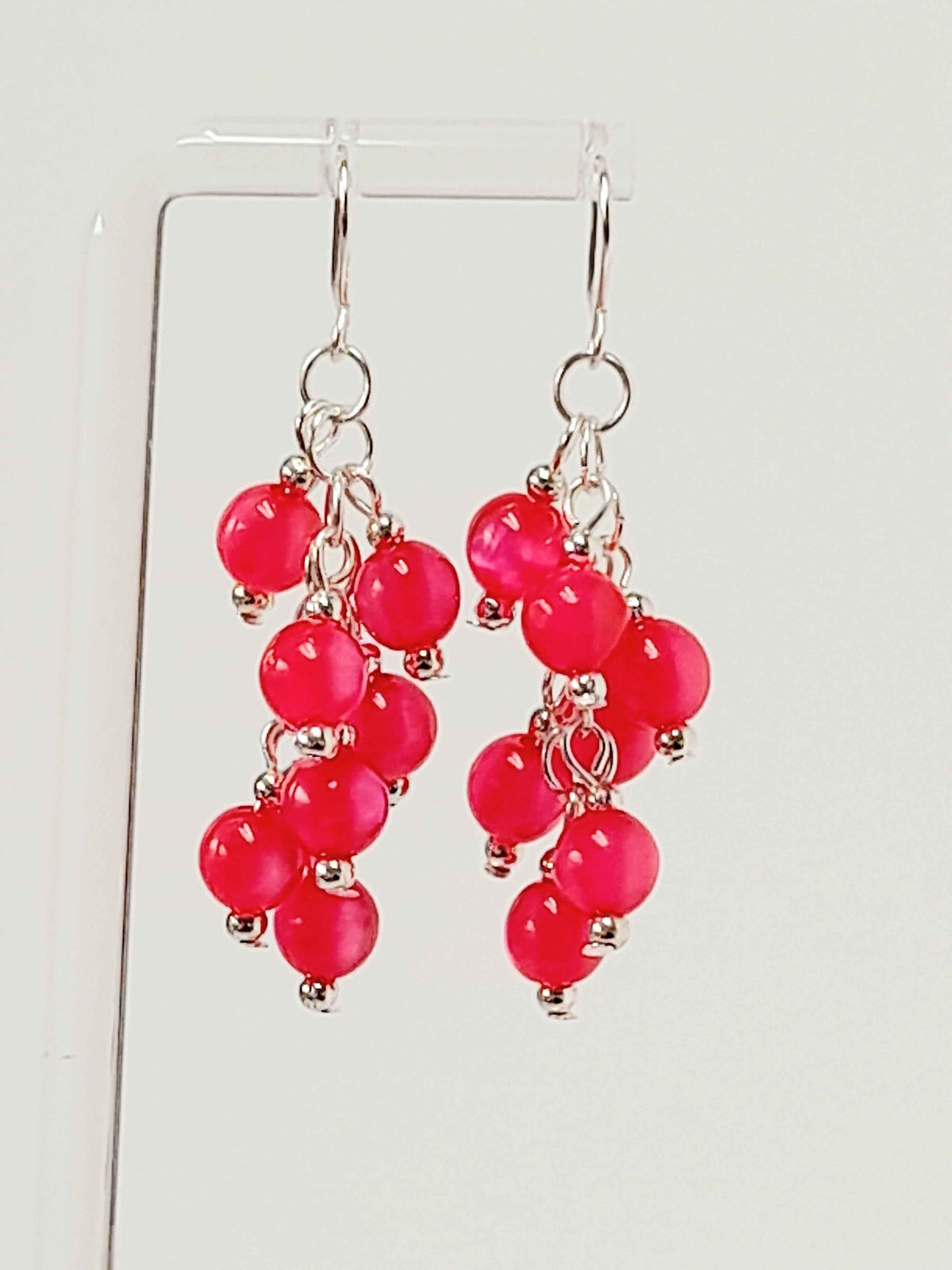 Handmade Hot Pink Acrylic Cluster Earrings, Lightweight Statement Dangles