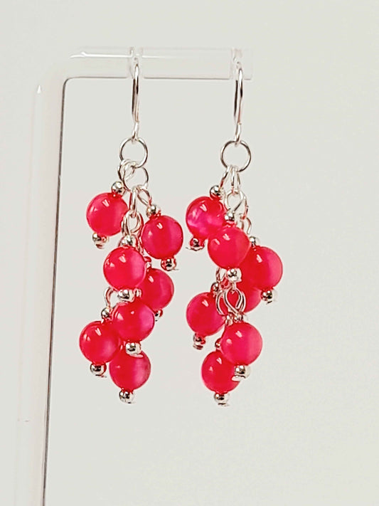 Handmade Hot Pink Acrylic Cluster Earrings, Lightweight Statement Dangles