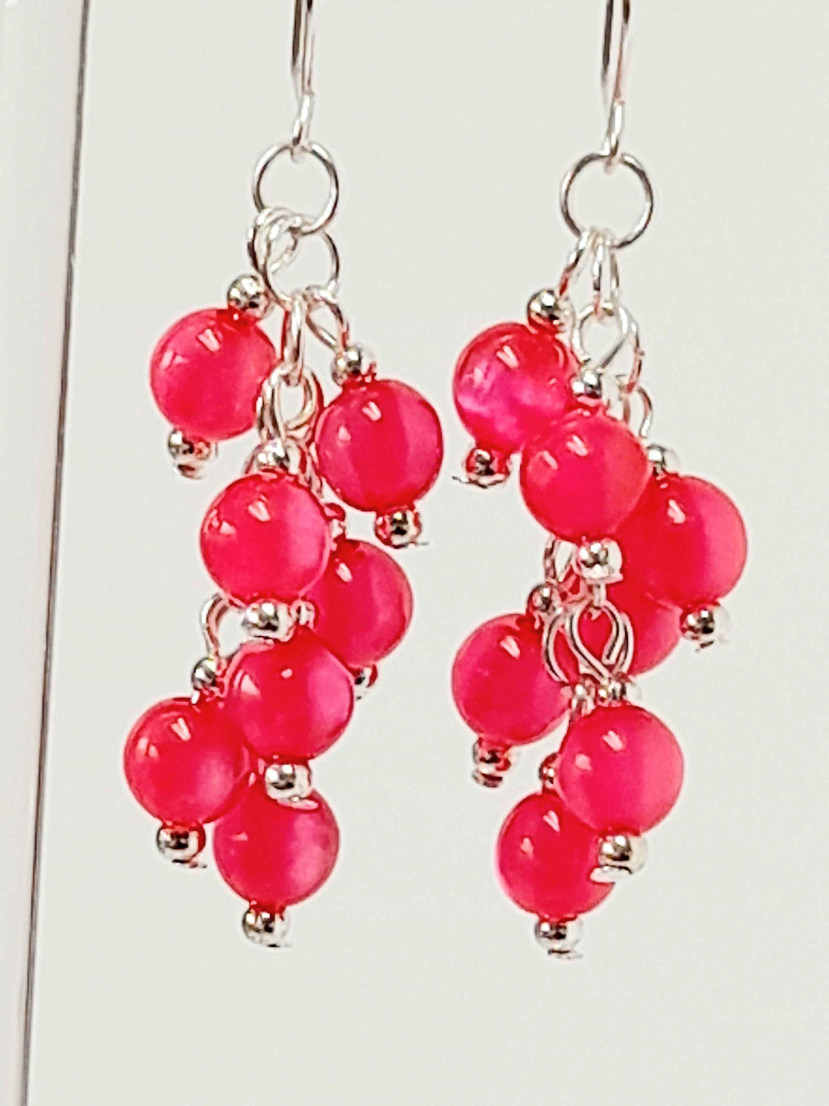 Handmade Hot Pink Acrylic Cluster Earrings, Lightweight Statement Dangles