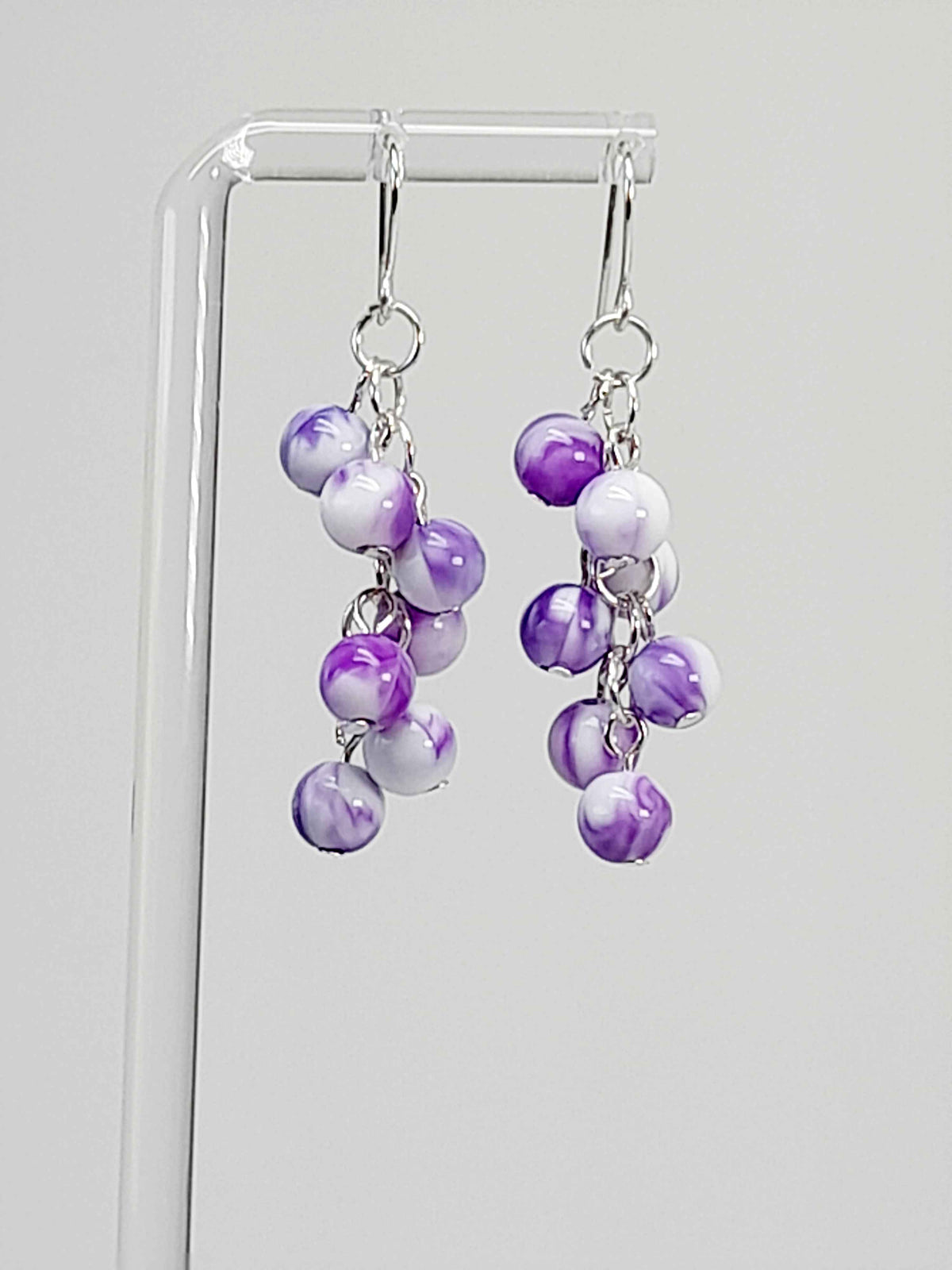 Handmade Bright Purple and White Marbled Cluster Earrings