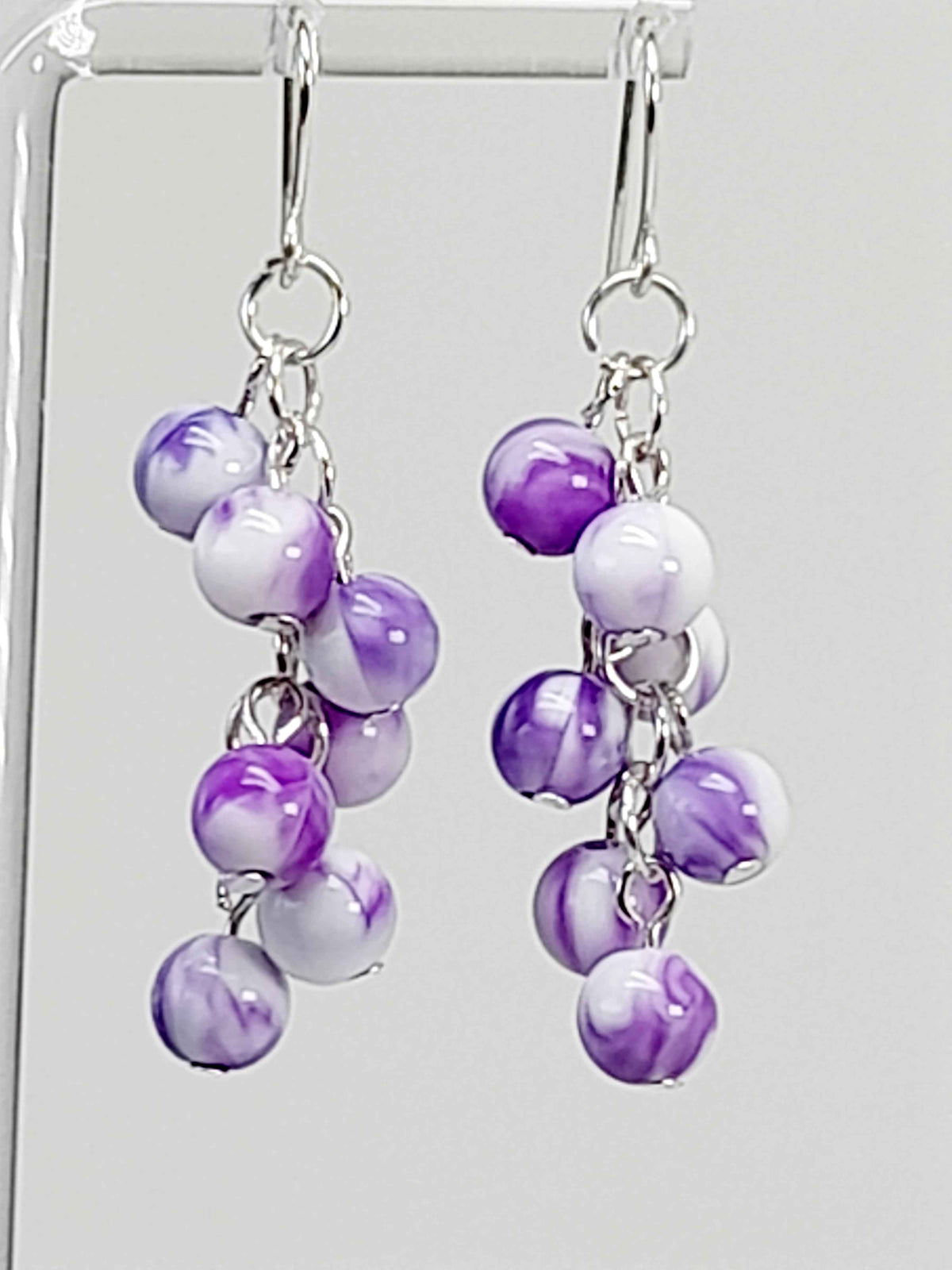 Handmade Bright Purple and White Marbled Cluster Earrings