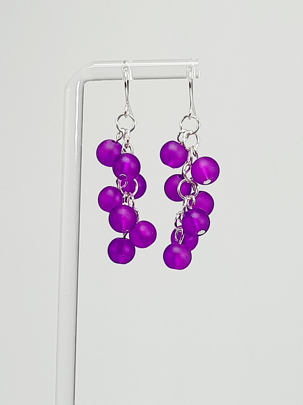 Handmade Bright Purple Glass Bead Cluster Earrings