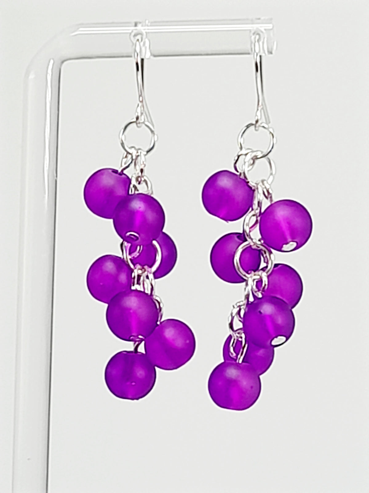 Handmade Bright Purple Glass Bead Cluster Earrings