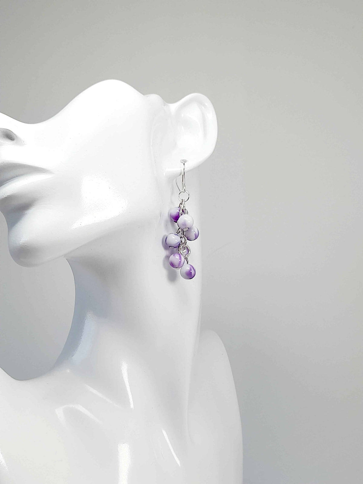 Handmade Bright Purple and White Marbled Cluster Earrings