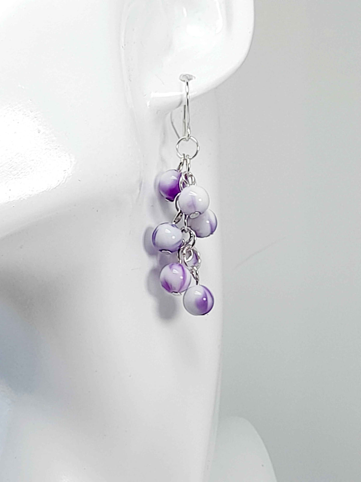 Handmade Bright Purple and White Marbled Cluster Earrings